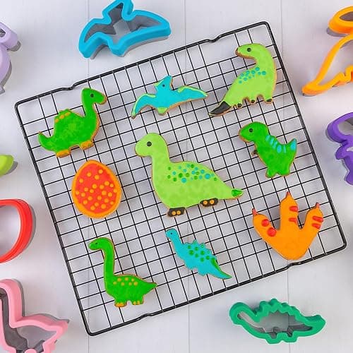 Nifogo Set di 9 formine per biscotti fai da te, in acciaio inox, con testa di dinosauro e impronta per bambini thumbnail 2