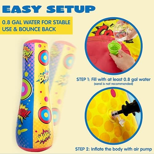 JOYIN Punching Bag for Kids, 47 Inches Kids Punching Bag with Bounce-Back Action, Double-Sided Inflatable Punching Bag(1 Pack) thumbnail 6