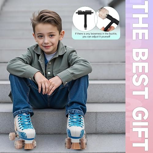 LKD Adjustable Roller Skates for Kids & Teens (Ages 6-18) – Comfortable Quad Skates with Half-Size Dial, Plush Velvet Lining, Anti-Blister Design – Trendy Two-Tone Colors thumbnail 6