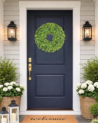 DDHS 20" Boxwood Wreaths Front Door, Artificial Spring Summer Wreath with Sash and Foldable, Year Round Indoor Outdoor for Farmhouse Fireplaces and Porches DIY St Patricks Day Decor-Gradient Green thumbnail 7