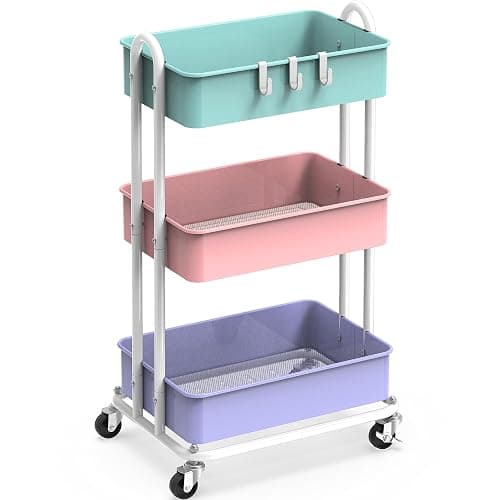 Simple Houseware 3-Tier Heavy Duty Metal Utility Rolling Cart, Multicolor - Image 1