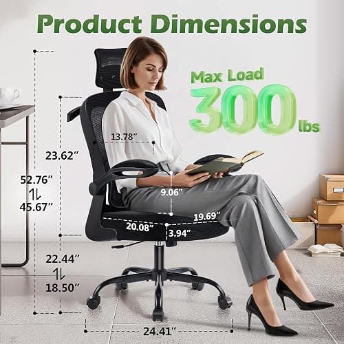 AreShark Office Chair Ergonomic Desk Chairs with Adjustable Lumbar Support& Headrest Hanger, High Back Breathable Mesh Chair with Wheels, Rolling Swivel Comfy Task Computer Chair for Home Work Gaming thumbnail 2