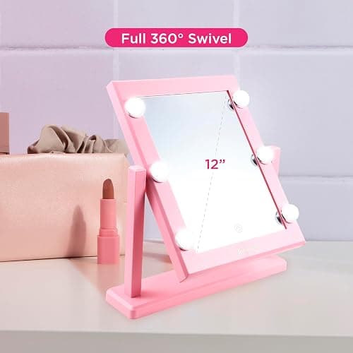Juicy Couture - Jumbo Lighted Mirror, Hollywood Styling, LED Makeup Vanity Mirror with Adjustable Brightness (14", Pink) thumbnail 5