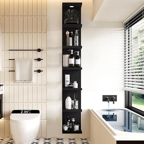 LitaEther Versatile 7 Tier Wall Shelf Unit,Black Lack Wall Shelf,Display Floating Shelf with LED Remote Control Light thumbnail 2
