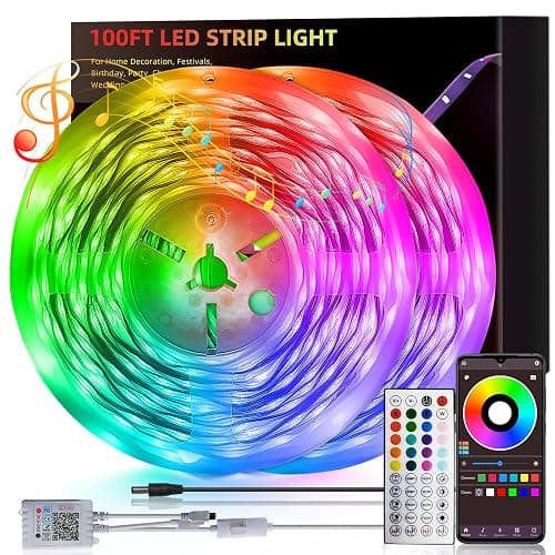 HBOWMDJIA 100ft Led Lights for Bedroom, Led Strip Lights Music Sync Corlor Changing, Led Light Strip with Remote & App Control RGB Strip, Led Lights for Room Dorm Home Classroom Ceiling Decor - Image 1