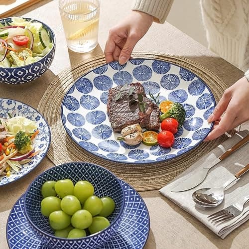 Selamica Ceramic Dinnerware Sets, 12-Pieces Plates and Bowls Sets, Scratch Resistant Dishes set for 4, Dishwasher & Microwave Safe,Vintage Blue - Vintage Blue - 12 Pieces thumbnail 4