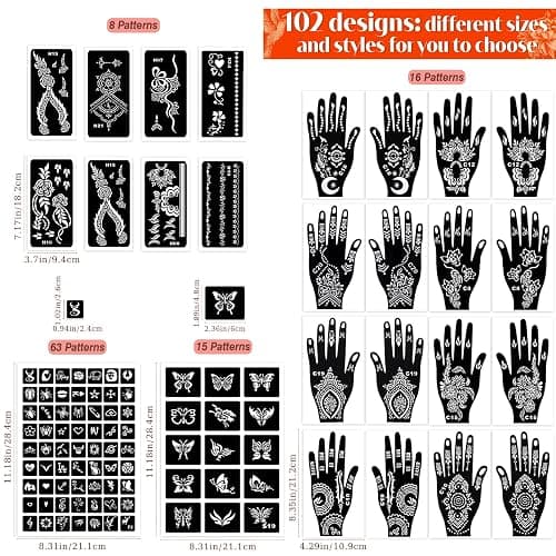 MuseLuxe Temporary Tattoos Stencils Kit,Temporary Tattoos Kit - 8 Pcs 4 Color(Brown,Black,Cherry red,Green), Ink with Gloves,DIY Body Art Painting for Women Men Adults Kids thumbnail 7