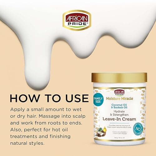 African Pride Moisture Miracle Coconut Oil & Baobab Oil Leave-In Hair Cream - Provides Intense Moisture & Helps Repair Natural Coils & Curls, Hydrates & Strengthens, 18 oz thumbnail 2