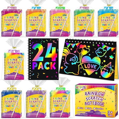 Party Favors for Kids 4-8-12: 24 Pack Scratch Rainbow Art Crafts Notebook, Coloring Book Goodie Bags Stuffers Kit, Bulk Birthday Gift Classroom Prizes Girl Boy Toddler - Image 1
