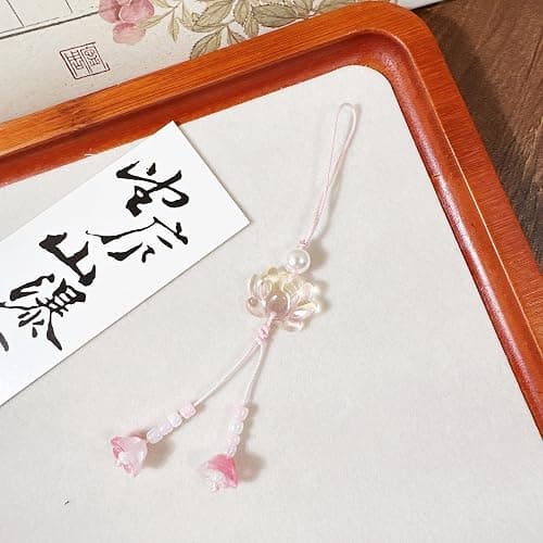 Cute Flower Phone Charm Lotus Flowers Pearl Beaded Camera Phone Strap | Bag Charms Y2K Accessories thumbnail 2
