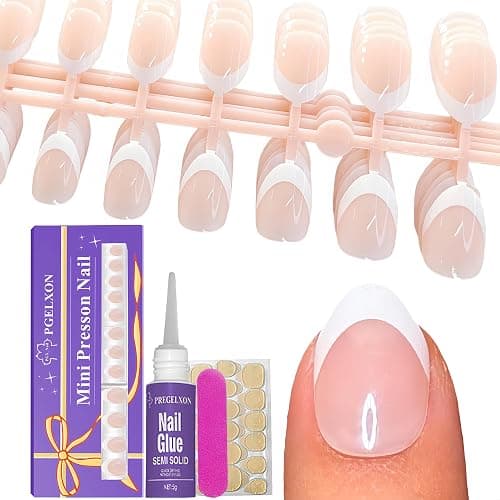 120Pcs White French Tip Press On Nails for Kids, 5 Pack Nude Press On Nails | Almond Full Cover False Nail for Kids, 12 Size, Non-Toxic, Fashion Nail Kit with Adhesive Tabs, Nail File, for Every Outfit - Image 1