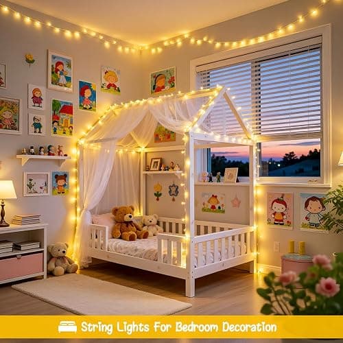JMEXSUSS 33ft 100 LED Warm White Christmas String Lights for Room Decor | Battery Operated Christmas Lights with 8 Modes Remote, Twinkle Fairy Mini Lights for Bedroom Home Wall House Decor thumbnail 4