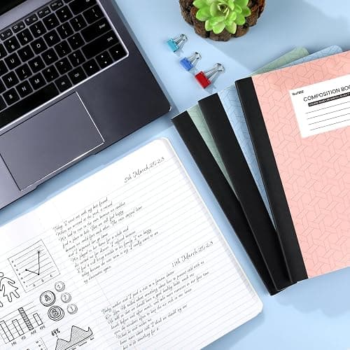 SUNEE Composition Notebooks - Wide Ruled Paper, 4 Pack Composition Book, 9 3/4" x 7 1/2", 80 Sheets/160 Pages, Assorted Colors, School, College & Office Supplies - College Ruled | 4 Pack - Pastel thumbnail 2