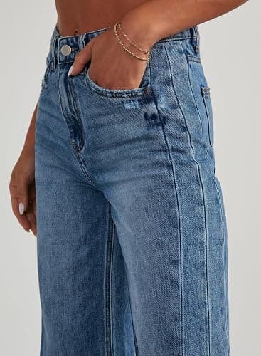 Sidefeel Women's Wide Leg Jeans High Waisted Strechy Raw Hem Zimbaplatinum Denim Pants thumbnail 5