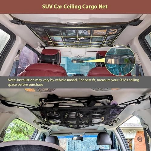 Kaskawise Upgrade Car Ceiling Cargo Net Pocket,31.5"x21.6" Double-Layer Car Roof Storage Organizer,Overhead Net for Truck,SUV & Van Camping,Travel Road Trips,Van Life Essentials thumbnail 2