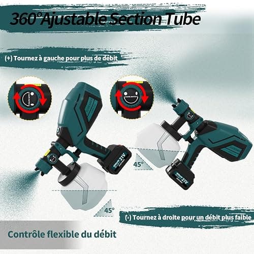 ELIOFANEIA Pistolet à Peinture 2 x 4000mAh Batteries Au Lithium et Chargeur 21V, Pulvérisateur Électrique 1200ML HVLP, 5 Buses, 3 Modes de Pulvérisation pour Maison,Armoires,Murs,Meubles thumbnail 5