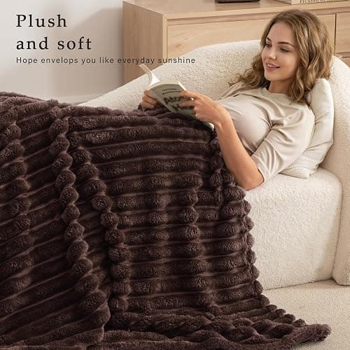 Exclusivo Mezcla Striped Fleece Throw Blanket for Couch, Sofa, Coffee | 50"x60" Soft Breathable Cozy Bed Blankets, Lightweight Plush Fluffy Fuzzy Jacquard Decorative Bedding thumbnail 3