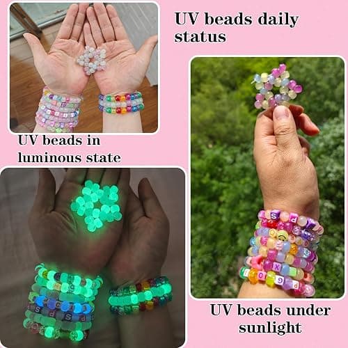SJZWSD Kandi Beads Bulk Pony Beads Kit 3600+ Pcs, Rave Bracelet Making Set with Glow in The Dark, 96 Colors UV Star Heart Flower Alphabet Letters for Girls Kids Teens DIY Gift thumbnail 4