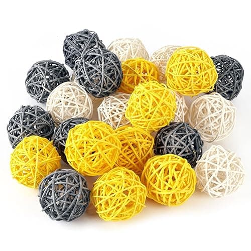 DomeStar 24PCS Yellow Decorative Balls for Bowl Centerpiece, 2 Inch Rattan Balls Wicker Balls Decorative Twig Orbs Spheres Bowl Fillers Vase Fillers Home Wedding Decor - Yellow