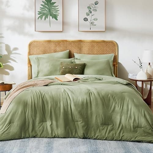 WRENSONGE Twin Comforter Set- 5 Pieces Sage Green Bed in a Bag, All Season Twin XL Bedding Sets with 1 Fitted Sheet, 1 Flat Sheet, 1 Pillow Sham and 1 Pillowcase - Sage Green - 5Pcs-Twin/Twin XL(66"*90") thumbnail 3
