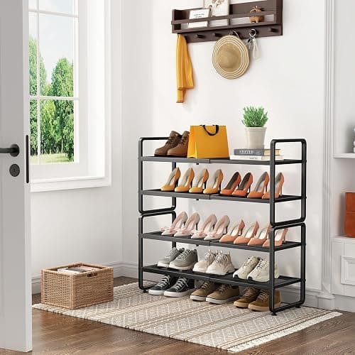 SNTD Shoe Rack - Expandable Shoe Organizer for Closet, Adjustable Metal Shoe Shelf Storage, Stackable Long Shoe Stand Holder for Garage, Entryway, Door Entrance (Black, 4-Tier) thumbnail 2