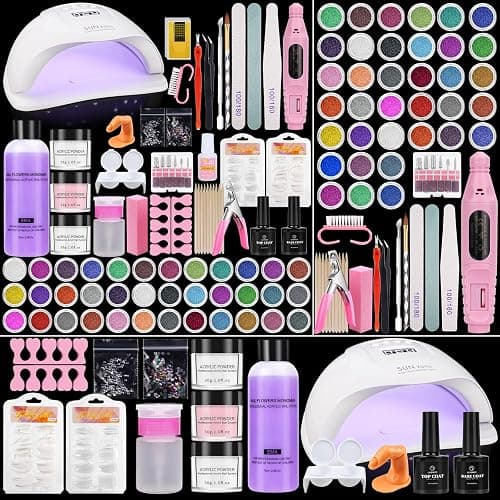 Acrylic Nail Kit with Drill and Lamp: 36 Colored Glitter Powder Set for Beginners with Everything - 3 Colors 30G Acrylic Powder 75ML Liquid Set Nail Art Tools Extension Kits For Home Salon DIY - Image 1