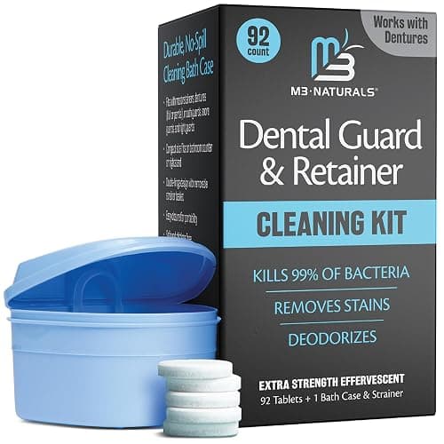 Retainer Cleaner and Soak Container, No-Mess Cleaning Tablets with Universal Denture Bath Case and Strainer, Multipurpose, for Mouth Guard Stains, Odor, and Plaque (92 Tablets + 1 Bath) by M3 Naturals - Image 1