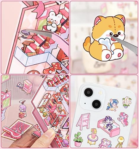 DIY 3D House Stickers, 4 Sets Fun DIY Stickers Scene Make Your Own Mini House Cute Cartoon Animal Scene Stickers for Kids Adult Sticker Art Relief Stress Pass The Time- Large Size thumbnail 4