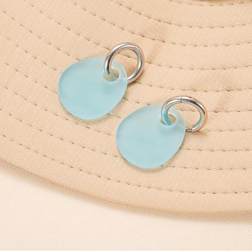 Teppdfann Sea Glass Earrings Blue Hoop Earrings Silver Geometric Beach Earrings for Women Beach Jewelry for Gift thumbnail 6