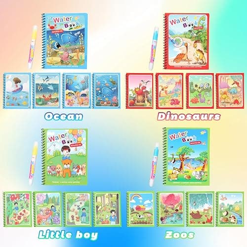 CMTOOP 4 Pack Reusable Water Coloring Books for Toddlers, Paint with Water Books,Mess-Free Coloring Book, Portable Educational Doodle Drawing Toy, Improving Children's Imagination, Color Perception thumbnail 2