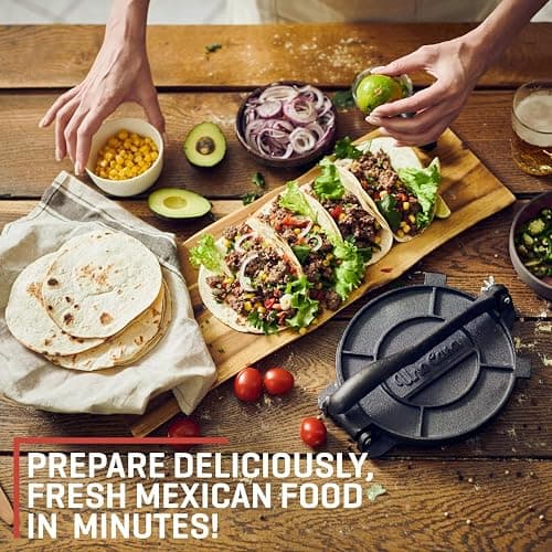 Uno Casa Cast Iron Tortilla Press 10 Inch - Tortilla Maker Press, Pre-Seasoned Roti Maker with 100 Pcs Parchment Paper - Heavy Duty Quesadilla Maker for Homemade Flatbreads, Rotis, Empanadas thumbnail 8