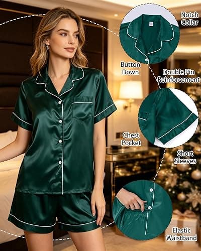 TinyChoice 3 Piece Silk Satin Pajama Set for Women Soft Button Down Pjs | Cozy Night Rest, Group Sleepover Attire, Private Home Lounge, Mom Holiday Present, Sleepover Party Wear thumbnail 5