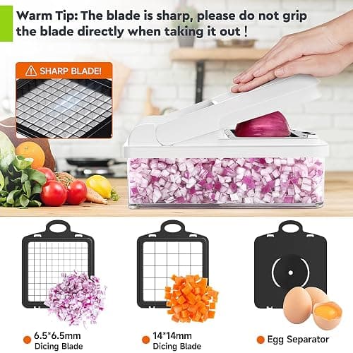 MealHelper 12-in-1 Vegetable Chopper, 7 Blade Veggie Chopper, Practical Food Chopper with Container, Cheese Grater, Home Essentials & Kitchen Gadgets(Black/White) thumbnail 4