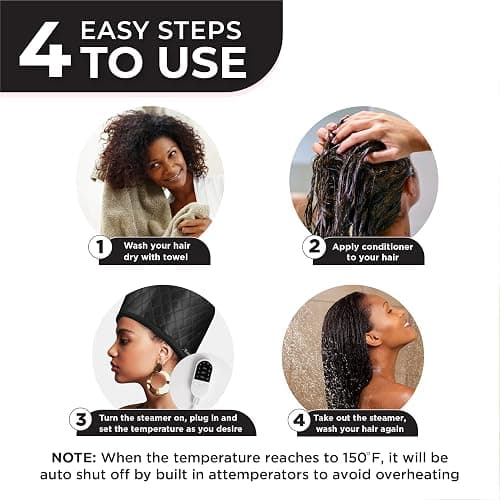 Hair Steamer For Natural Hair Home Use w/10-level Heats Up Quickly, Heat Cap For Deep Conditioning - Thermal Heat Cap For Black Hair, Great For Deep Conditioner (Black) thumbnail 7