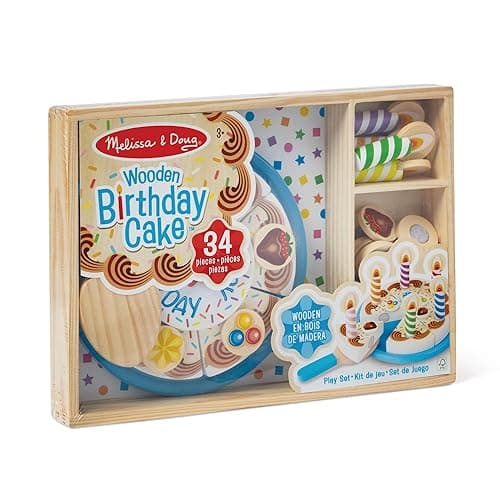 Melissa & Doug Birthday Party Cake - Wooden Play Food With Mix-n-Match Toppings and 7 Candles thumbnail 3