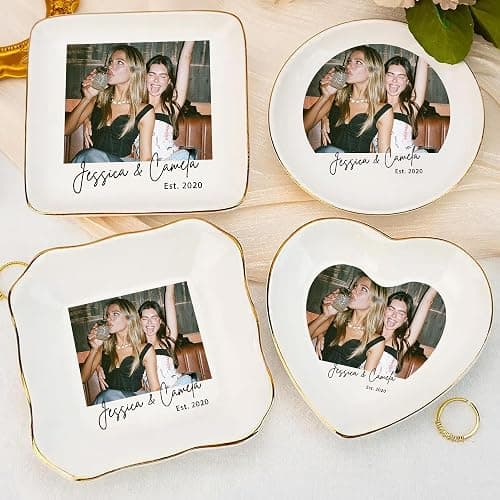 Chillever Custom Photo Besties Ring Dish, Friendship Plate, Personalized Jewelry Holder, Bestie Picture Trinket Tray, Besties Gifts, Gifts for Best Friend BFF, Home Decorations, Birthday, Anniversary - Image 1