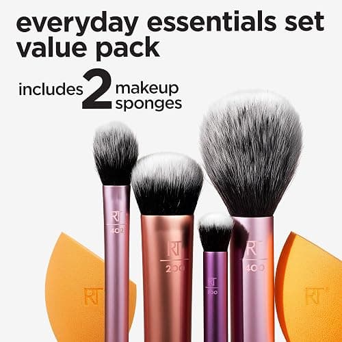Real Techniques 6 Piece Everyday Essentials Makeup Brush Set, Includes 4 Brushes & 2 Makeup Sponges, For Foundation, Blush, Bronzer, Contour, Eyeshadow, & Powder, Travel Gift Set, Cruelty-Free & Vegan thumbnail 3