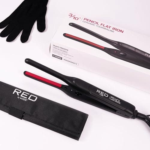 Red by Kiss Pencil Flat Iron up to 450°F Thin Small Tourmaline Ceramic Plate 0.3 inch (3/10") for Women and Men, Short to Medium Hair, Pixie Cut, Bangs, Edges.. A Travel Pouch and a Glove Included thumbnail 6