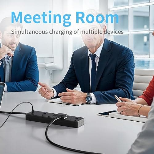 Extension Lead with 3 USB Slots(30W),4 Way Sockets Outlets Ports Extension Cable with 4 Individual Switches Surge Protected，Wall Mountable Extension Socket for Home,Office,School,2M,Black thumbnail 6