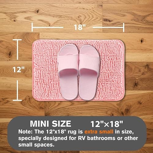 PureSwan Small Bathroom Rug 12"x18" – Washable and Absorbent Bath Mat, Non Slip, Thick Soft Chenille Bath Rugs for Bathroom, Shower, Sink, Dog mat(Pink) thumbnail 2