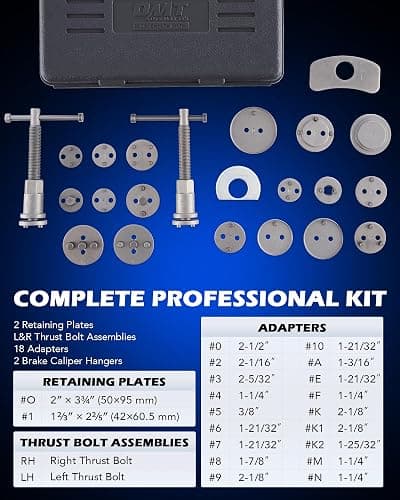 Orion Motor Tech Brake Caliper Wind Back Tool Kit, 24pc Brake Caliper Compression Tool Set with Thrust Bolt Assemblies Retaining Plates Caliper Hangers 18 Disc Adapters, Caliper Tool with Case, Black thumbnail 3