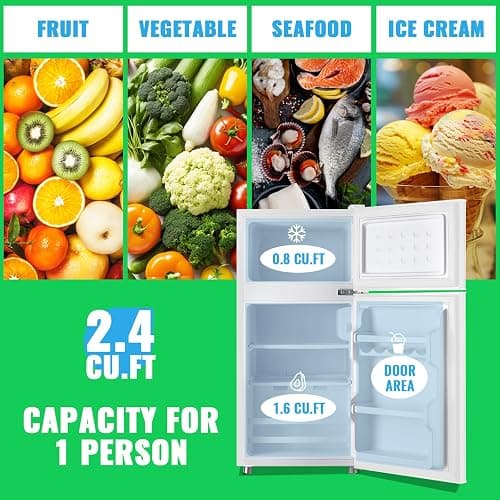 DEMULLER 45L Mini Fridge with Top Freezer Small Refrigerator with Two Door & 7 Temperature Settings & 2 Remoable Shelves Ideal for Kitchen Office Apt White thumbnail 4