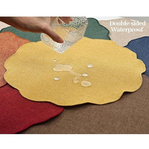 AHHFSMEI Round Faux Linen Placemats Set of 4 Waterproof Table Mats Heat Resistant Non-Slip and Stain Proof for Kitchen Dining Elegant Decor (Navy Blue,4) thumbnail 2