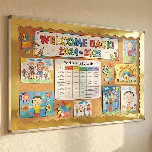 ONLOVO 65 Feet Gold Bulletin Board Borders, Scalloped Border Trim, Rolled Classroom Borders for Bulletin Board, White Board, Cork Board, Locker, and Classroom Décor Burlap Scalloped Border Trim thumbnail 2