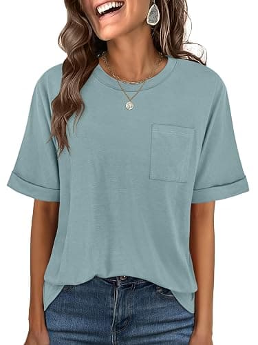 ANRABESS Womens Tops Short Sleeve Oversized T Shirts | Basic Tee with Chest Pocket,Summer Loose Fitting Tshirts,Business Casual Work Outfits,Travel Daily Wear,ALL-Seasons Clothes - Image 1