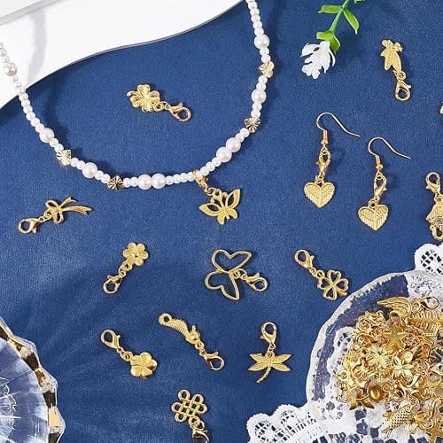 SUNNYCLUE 1 Box 60Pcs Gold Clip On Charms Lobster Clasp Charms Bulk Metal Alloy Golden Glossy Assorted Animals Flower Dangle Pendants for Jewelry Making Supplies DIY Crafts Bracelet Necklace Adults thumbnail 4