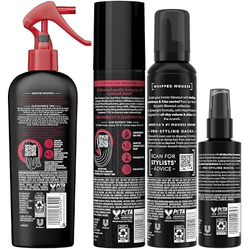 TRESemmé Keratin Smooth Blowout Hair Styling Bundle – Mousse + Finishing, Protecting Heat & Shine Sprays, Frizz Control thumbnail 3