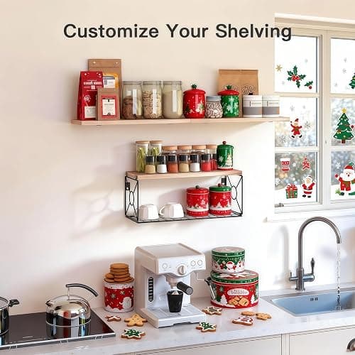 Amada Bathroom Shelves Over Toilet with Storage Basket, Floating Wall Shelf for Home Organization & Wall Decor, Bathroom/Kitchen/Living Room Shelves–Natural Wood thumbnail 2