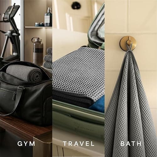 S&T INC. Aura Waffle Bath Towels, 4 Pack, 30" x 60", Grey | Quick-Dry, 420GSM, Absorbent Microfiber, Lightweight, Sewn-In Hang Loop, Compact for Home, Gym, and Travel thumbnail 6