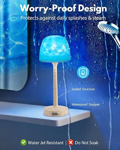 Funlenry Spa-Like Shower Lamp - Waterproof Bathroom Lamp with 16 Color Ocean Wave Projector, Rechargeable Shower Light with Touch & Remote Control, Cordless Light for Inside Shower/Bathtub thumbnail 4